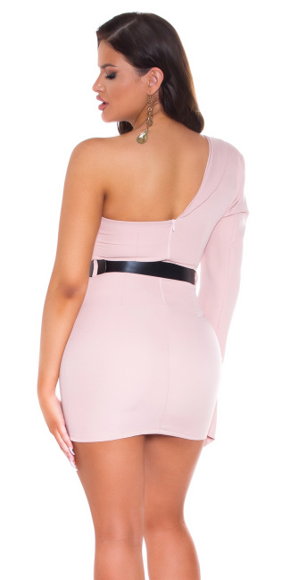 One-Shoulder Bodycon Dress with Belt Pink